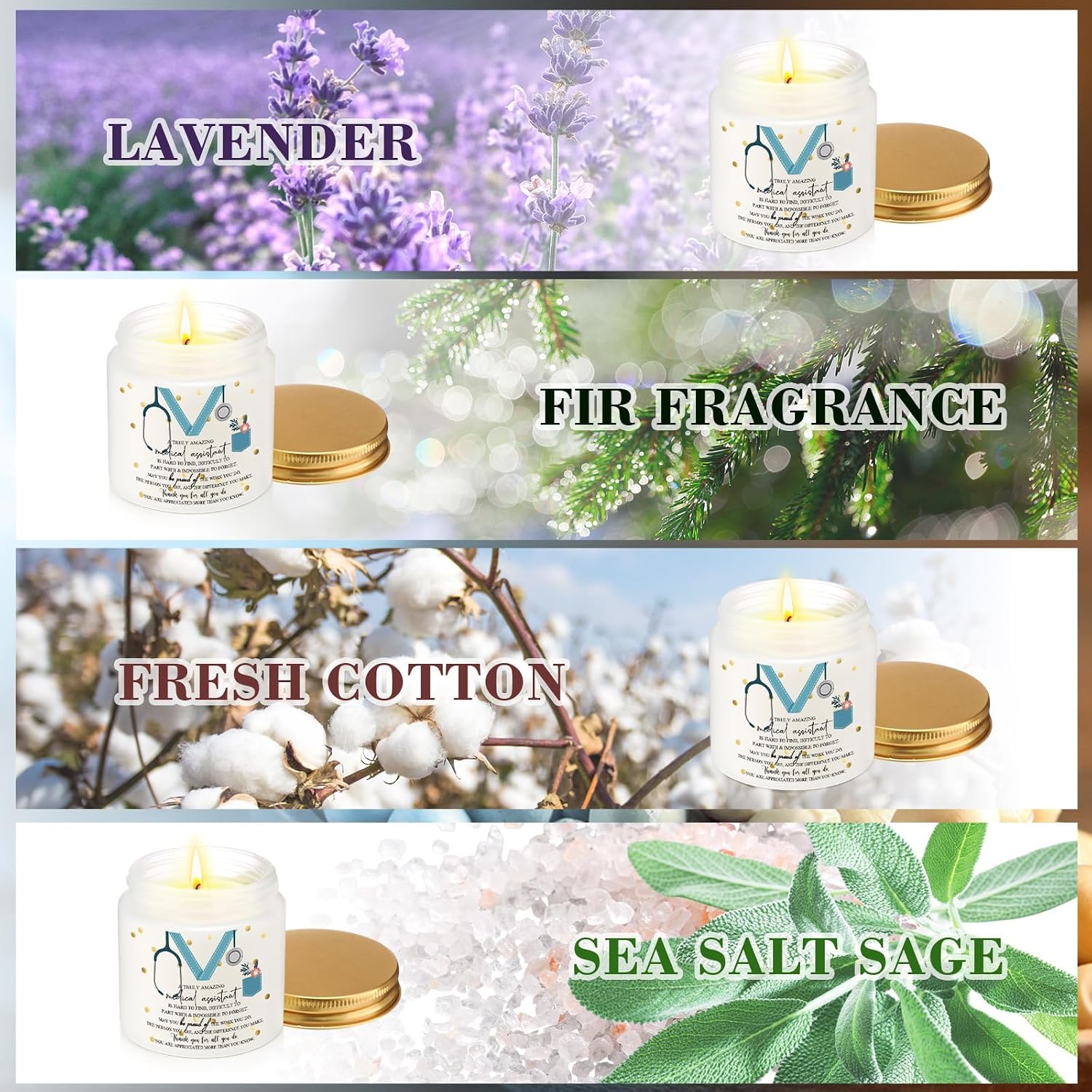 Nuanchu 4 Pcs Medical Assistant Gifts Soy Scented Candles Bulk Aromatherapy Jar 3.5 oz Soy Wax 4 Styles Scented Candles Presents for Women Nurse Week Thanksgiving Christmas Birthday