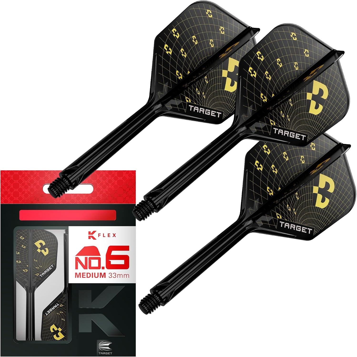 Target Darts K-Flex Bolide No.2 & No.6 – Pack of 3 Integrated Dart Flights & Shafts, All-in-One Molded Kflex Stem System, Short, Intermediate & Medium Lengths, Professional Dart Accessory