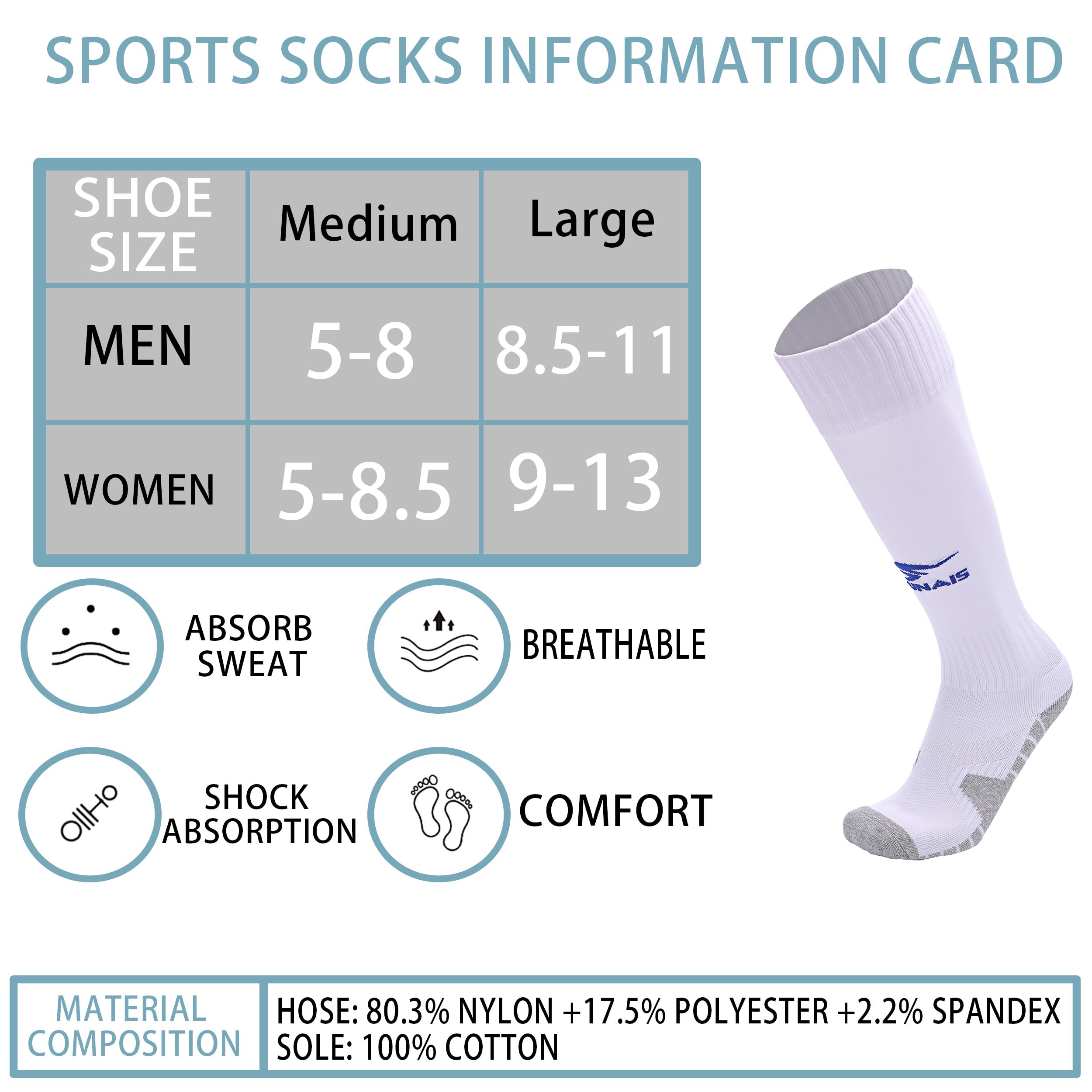 OJBKGRTS Men's football socks, knee high running pressure socks, training sports performance socks (US, Alpha, Medium, Regular, Regular, White)