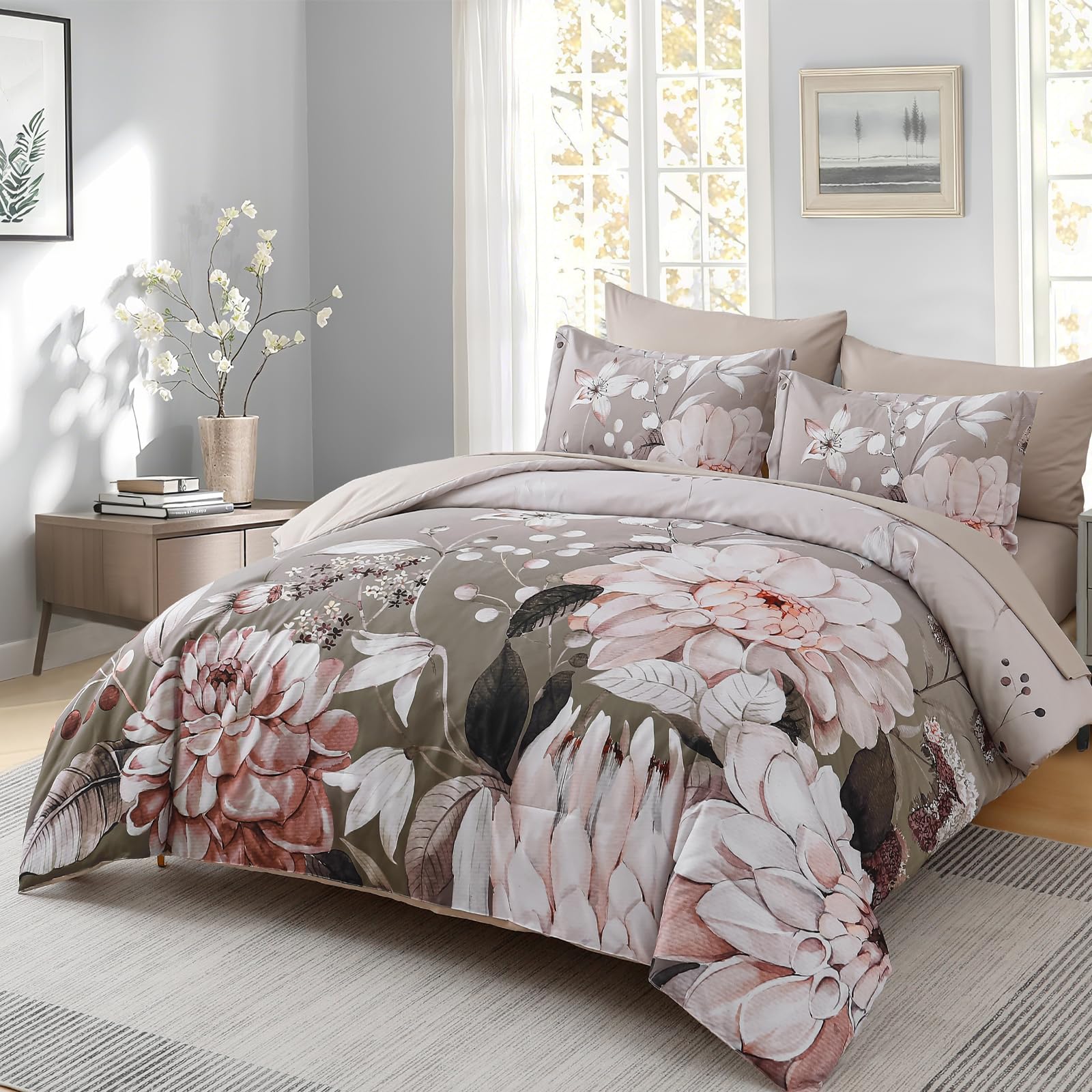 Drucon Floral Brown queen comforter set