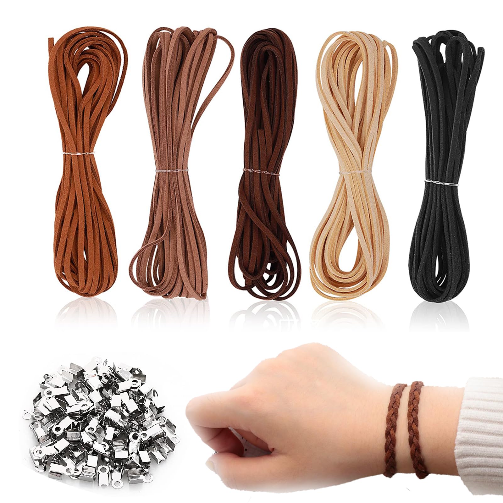 Leather Cords for Jewellery Making, 25m x 2.6mm Leather Necklace Cord Kit Leather String with 100 Clasp, Leather Strip for Jewelry Necklace Making Beading Thread DIY