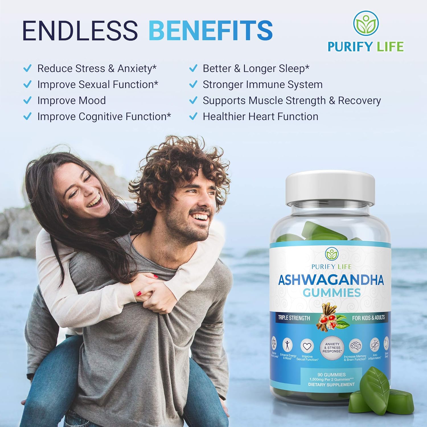 Ashwagandha Gummies (Max Strength - 750mg/Gummy) - (90ct - Up To 3 Month Supply) Support Calm Mood, Relaxation, Sleep Aid & Cognitive Health - Ashwagandha Gummies For Women Ashwagandha Gummies For Men : Health & Household