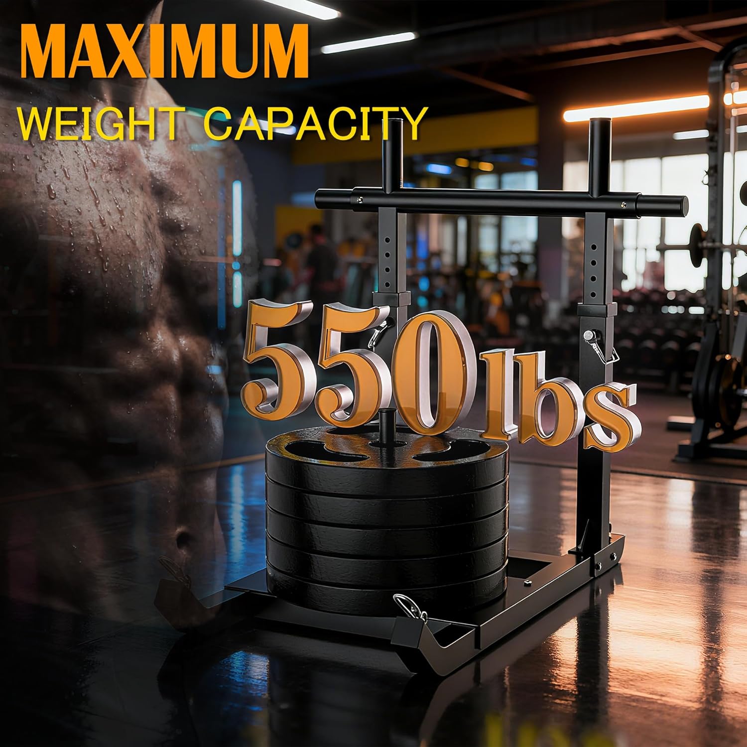 GanFindX Adjustable Weight Sled for Push & Pull Training, Heavy-Duty Fitness Sled with 5 Adjustable Handles, Improves Speed and Strength, Fits 1" & 2" Weight Plates