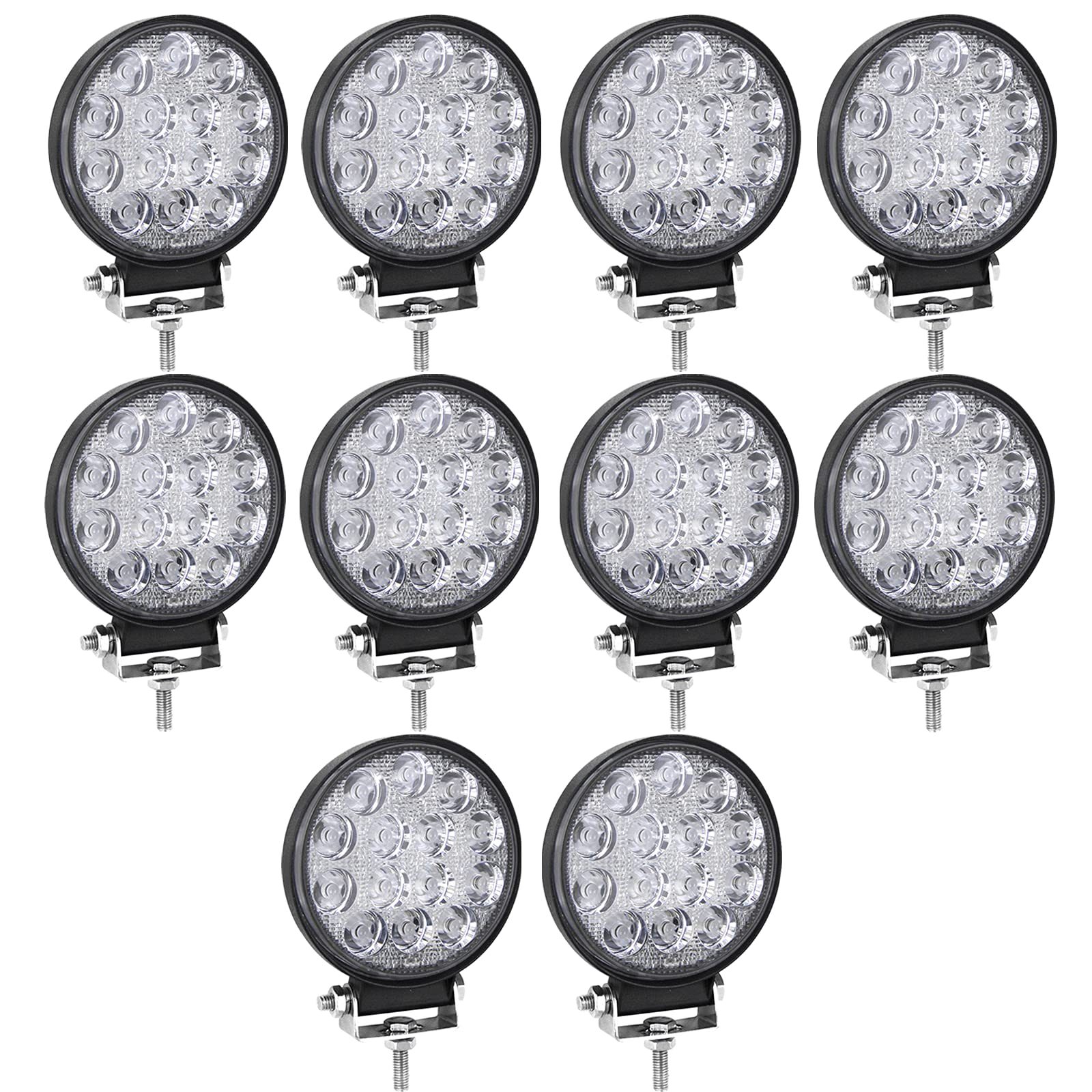 Willpower 10 sztuk reflektorów roboczych LED 10 cm, 42 W, projektor LED, samochód, 12 V, 24 V, powódź, oświetlenie samochodowe, wodoodporne, IP67, do ciągnika terenowego, ciężarówki, 4 x 4 SUV, UTV,