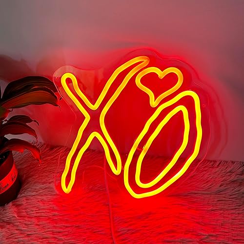 Miniatura 8 de XO - Letrero de neón de corazón para pared, atenuador remoto rojo XO corazón luz LED para regalo de San Valentín, lámpara XO de corazón alimentada