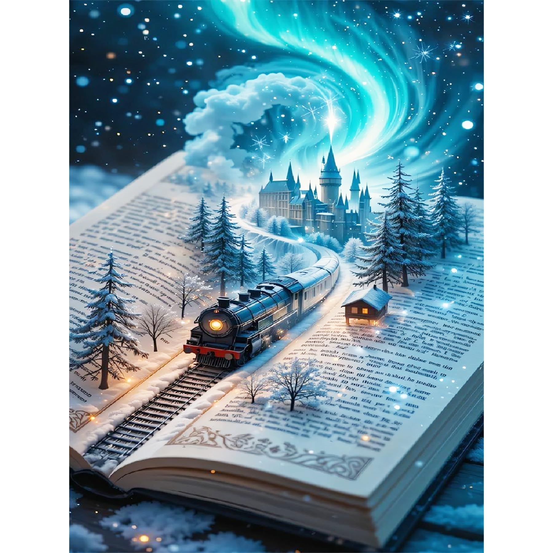 Bowetile Christmas Train Diamond Painting Art Kits for Adults, 5D DIY Diamond Art, Full Drill Painting Rhinestone Embroidery Pictures for Beginners, Gem Arts Crafts for Home Wall Decor 30x40cm