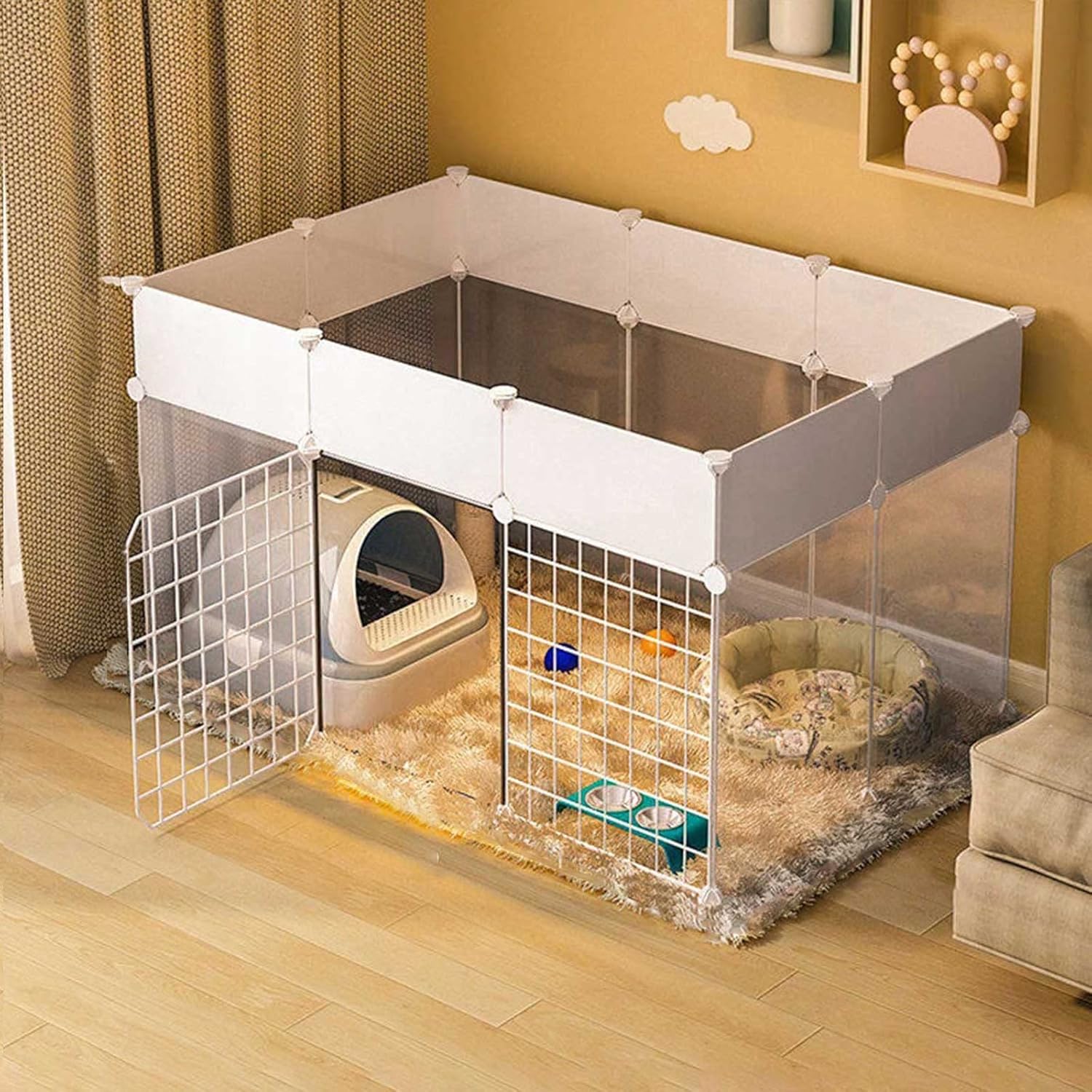 Cat Cages Indoor Litter Dog Playpens Caves Houses Box Kitten Cage Cats Outdoor Enclosures,Indoor/Outdoor Dog Playpen for Small Dogs & Pets - Large Metal Wire Kennel Cage, DIY Design 111x75x6