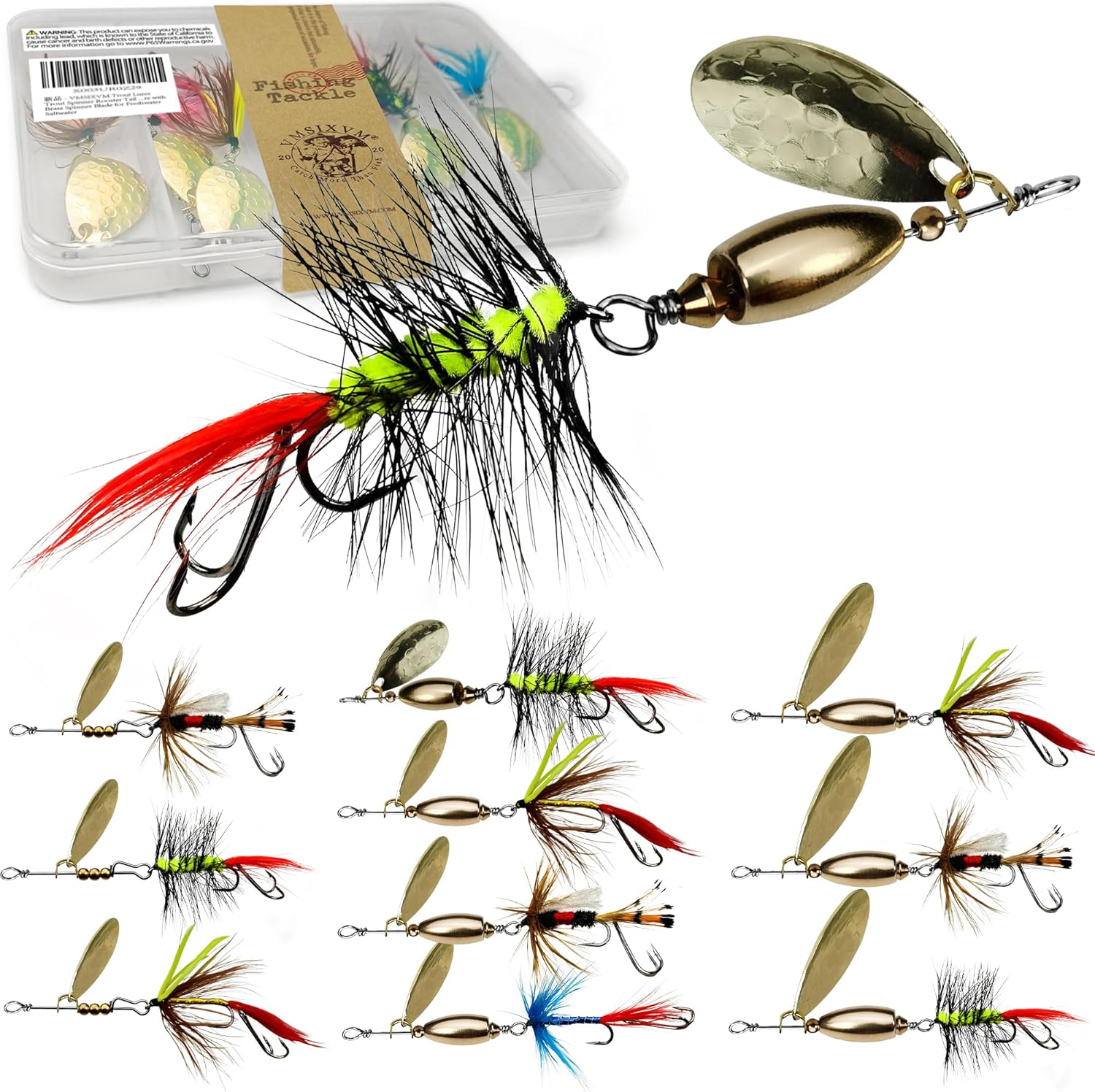 Trout Lures Rooster Bait Tail Fishing Spinnerbaits, Brass Hard Metal Spinner Baits Trout Fishing Lures for Bass Salmon Pike Freshwater Saltwater Lake River