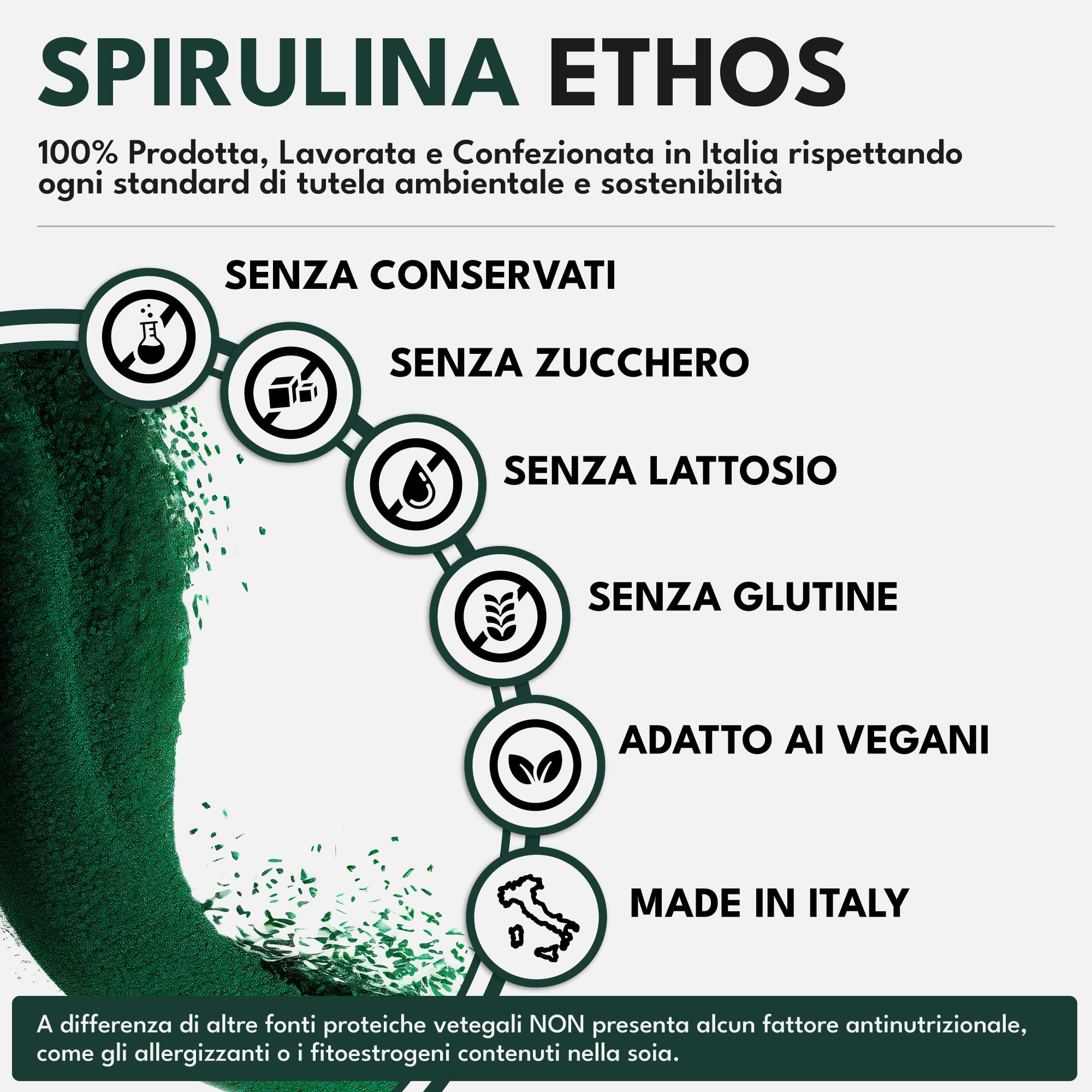 ETHOS Immuno Spirulina in Capsule - Integratore Difese immunitarie con Vitamina C e Acerola, Alga Spirulina Prodotta e Confezionata in Italia, Superfood Naturale, 100 Capsule da 750mg