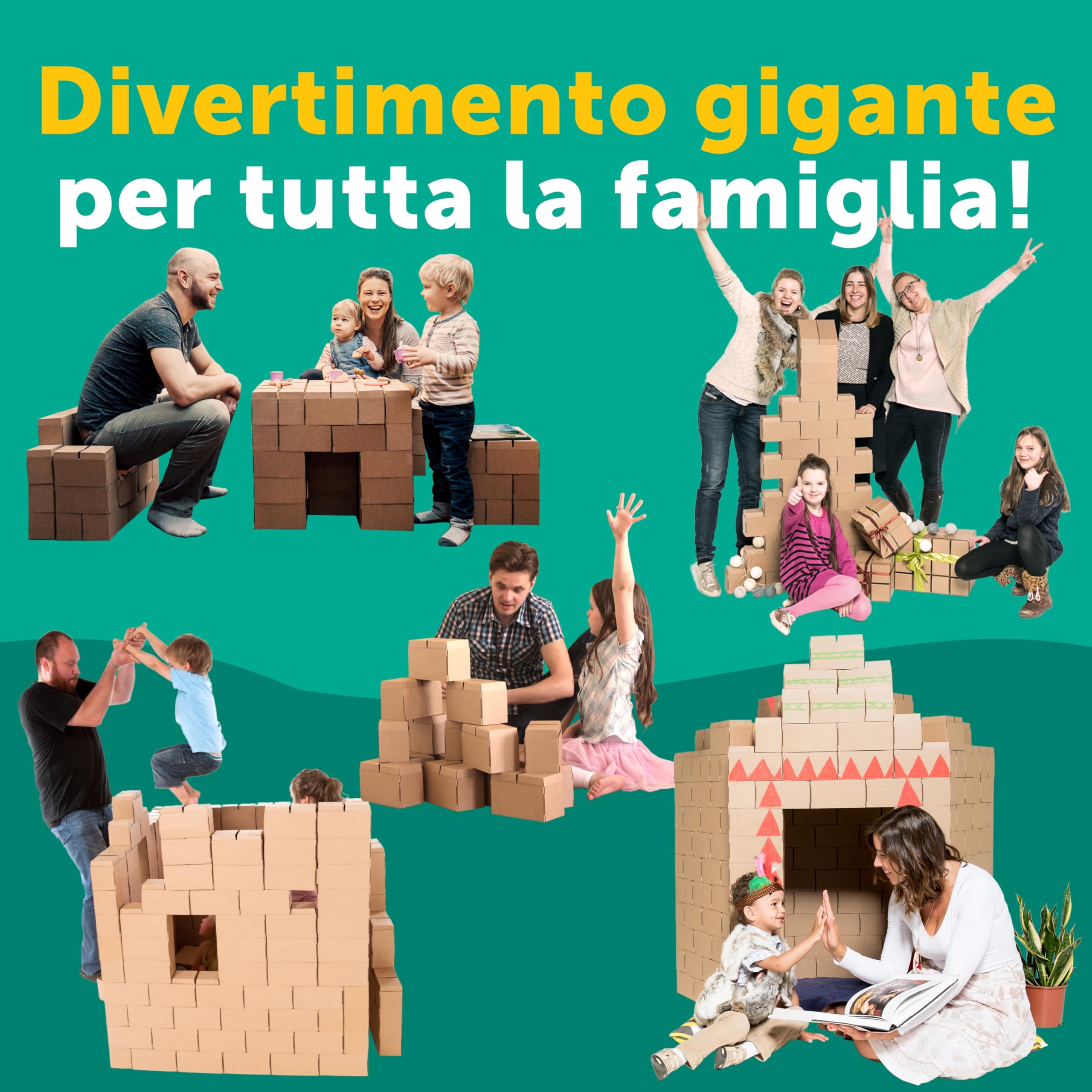 GIGI Bloks 100 Mattoncini Costruzioni Grandi per Bambini XXL Impilabili & Incastro | Cartone Blocchi Costruzioni per Bambini Robusti e Facili da Montare | Grandi Giochi Montessori Creativi & Educativi