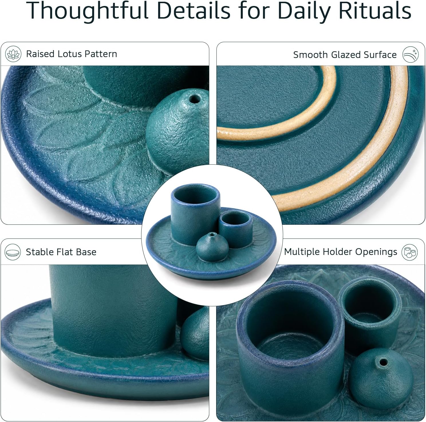 4 in 1 Ceramic Incense Holder, Palo Santo Stick Holder, Sage Holder for Burning, 5.2" Ash Catcher Tray for Meditation, Yoga & Home Decor (Blue) image 5