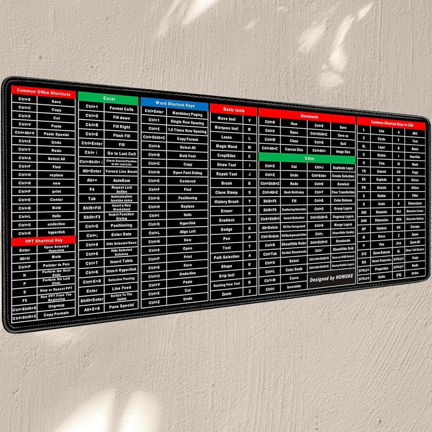 900x400x2mm Large Anti Slip Keyboard Extended Desk mat/Mouse Pad with PS | AI | CDR | PR | Word | Excel | PPT Shortcut Keys mat for Laptop Computer