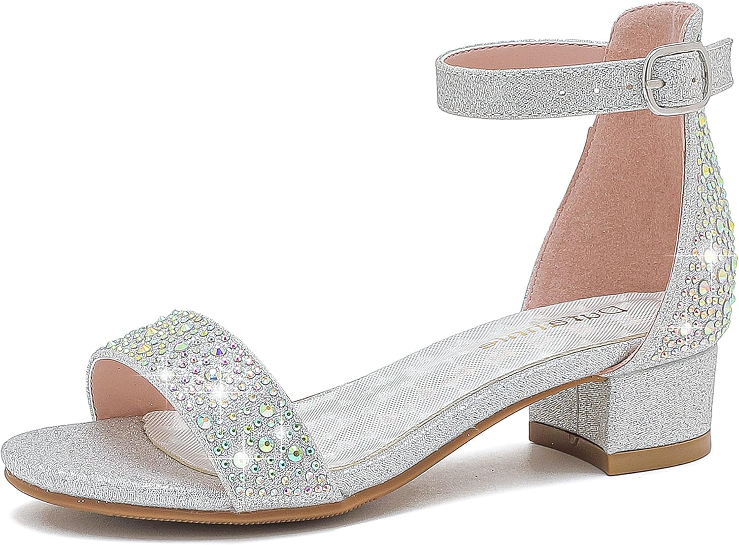 Dufannie Girls Sandals Low Heels Dress Pump Ankle Strap Open Toe Flower Girl Wedding Party for Toddler Little Big Kid