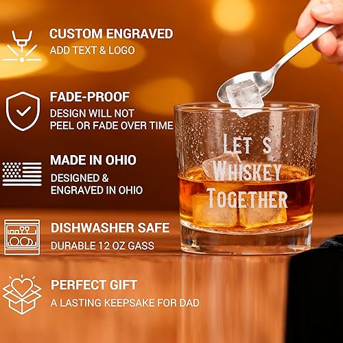 Miniatura 9 de Personalized Whiskey Glass Engraved with Your Custom Text - Etched 12oz Bourbon Glass for Cocktails, Customized Gift For Men Him Husband Birthday
