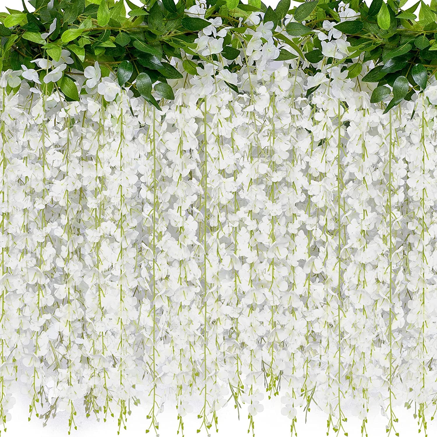 2 Pack 20 Branches Wisteria Hanging Flowers 6 Ft Artificial Wisteria Vine Silk Flowers Garland for Home Outdoor Ceremony Wedding Arch Floral Decor (White)