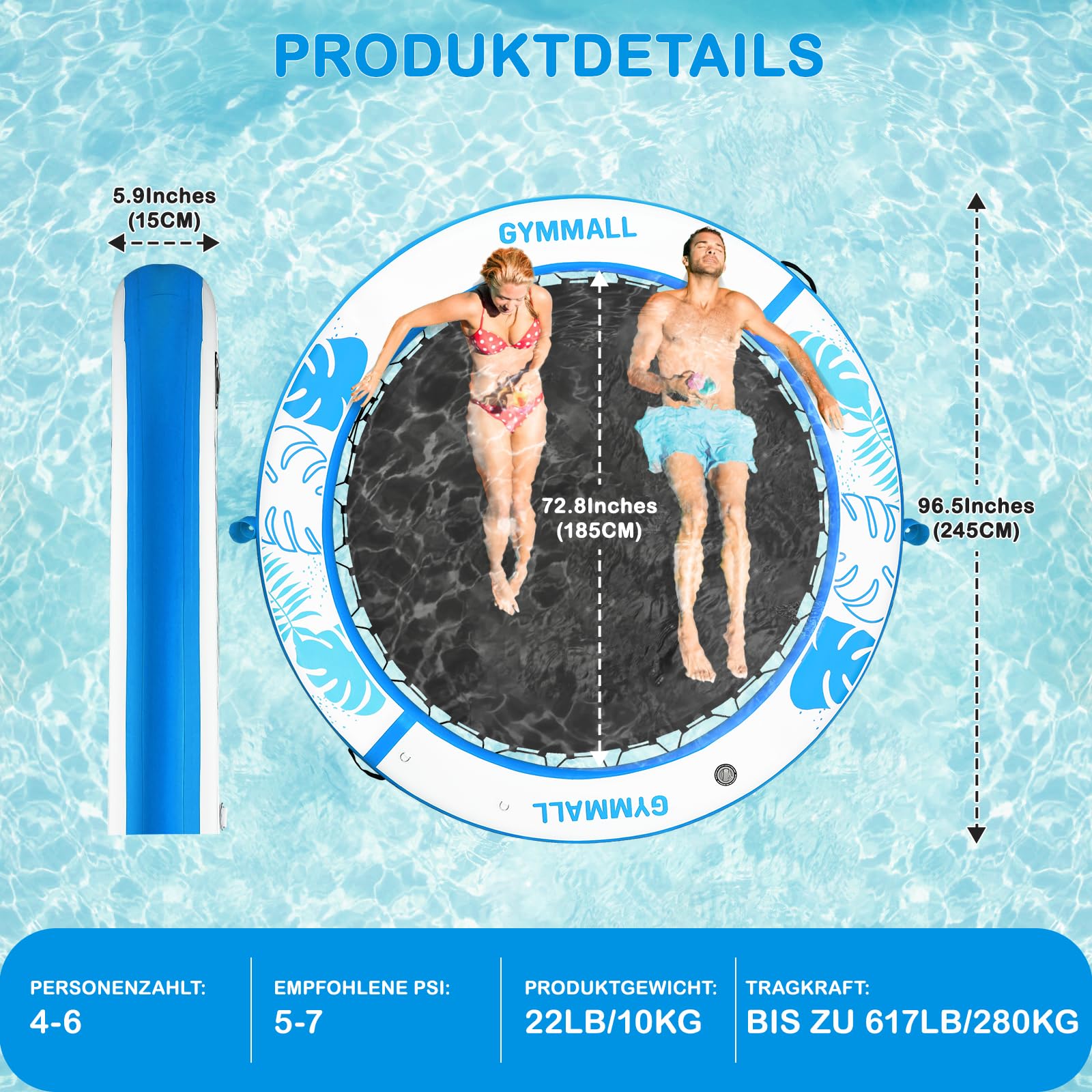 Aufblasbare Schwimmendes Dock, 240cm Runder Aufblasbare Schwimmendes Plattform für Erwachsene,Wasserhängematte Floating Plattform mit Leiter für Pool, See und Strand