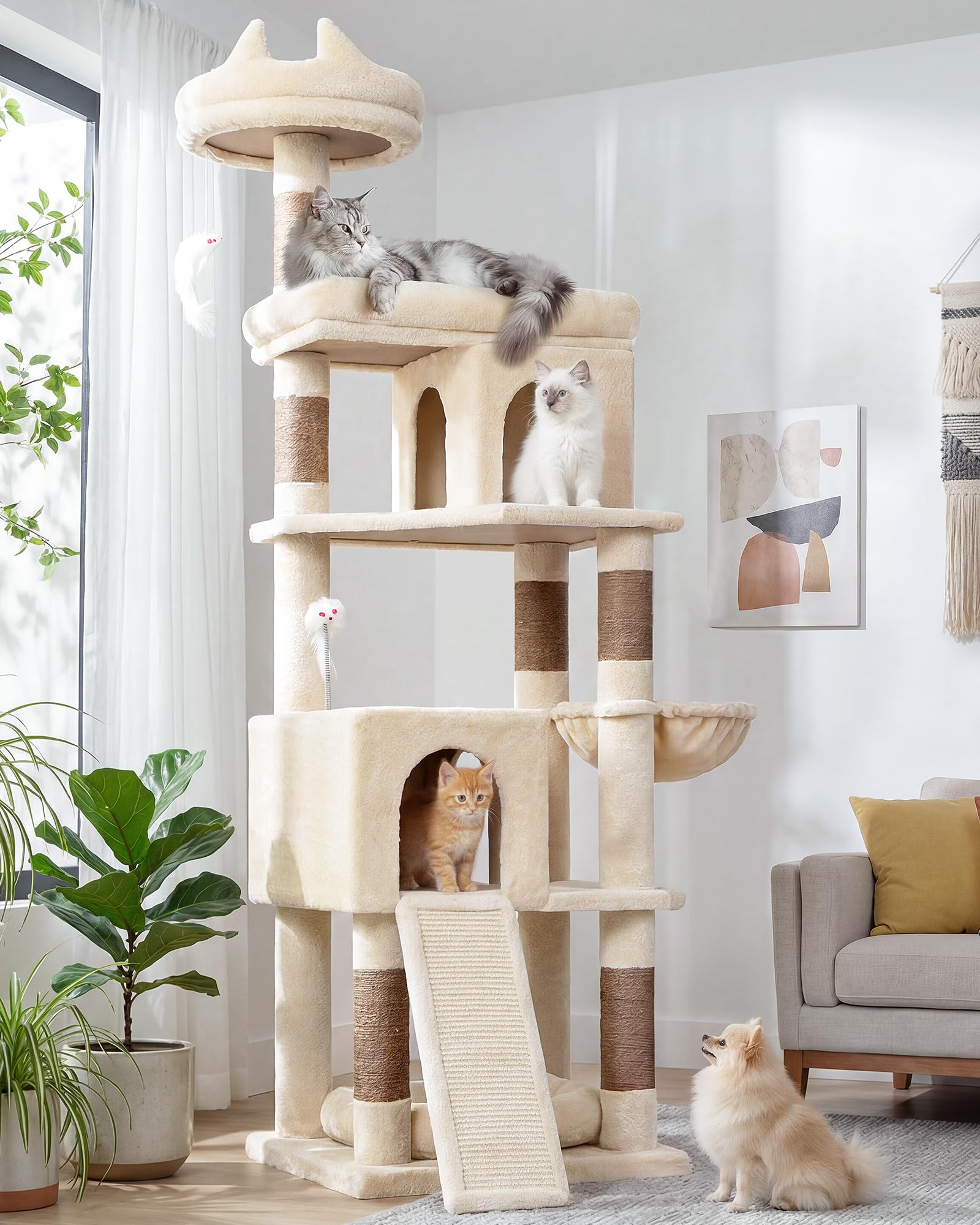 Amazon | Globlazer キャットタワー ベージュ 大型猫用 頑丈 タイプ 