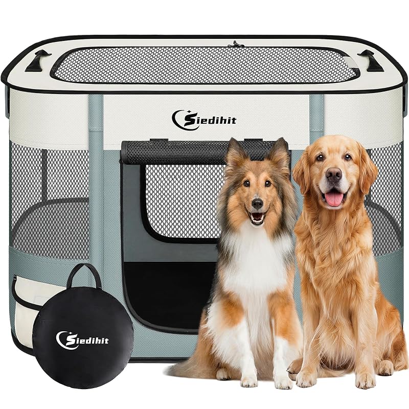 Cercado portátil para cães em tecido Oxford com tela ventilada Siedihit, 88,9 x 71,1 x 58,4 cm
