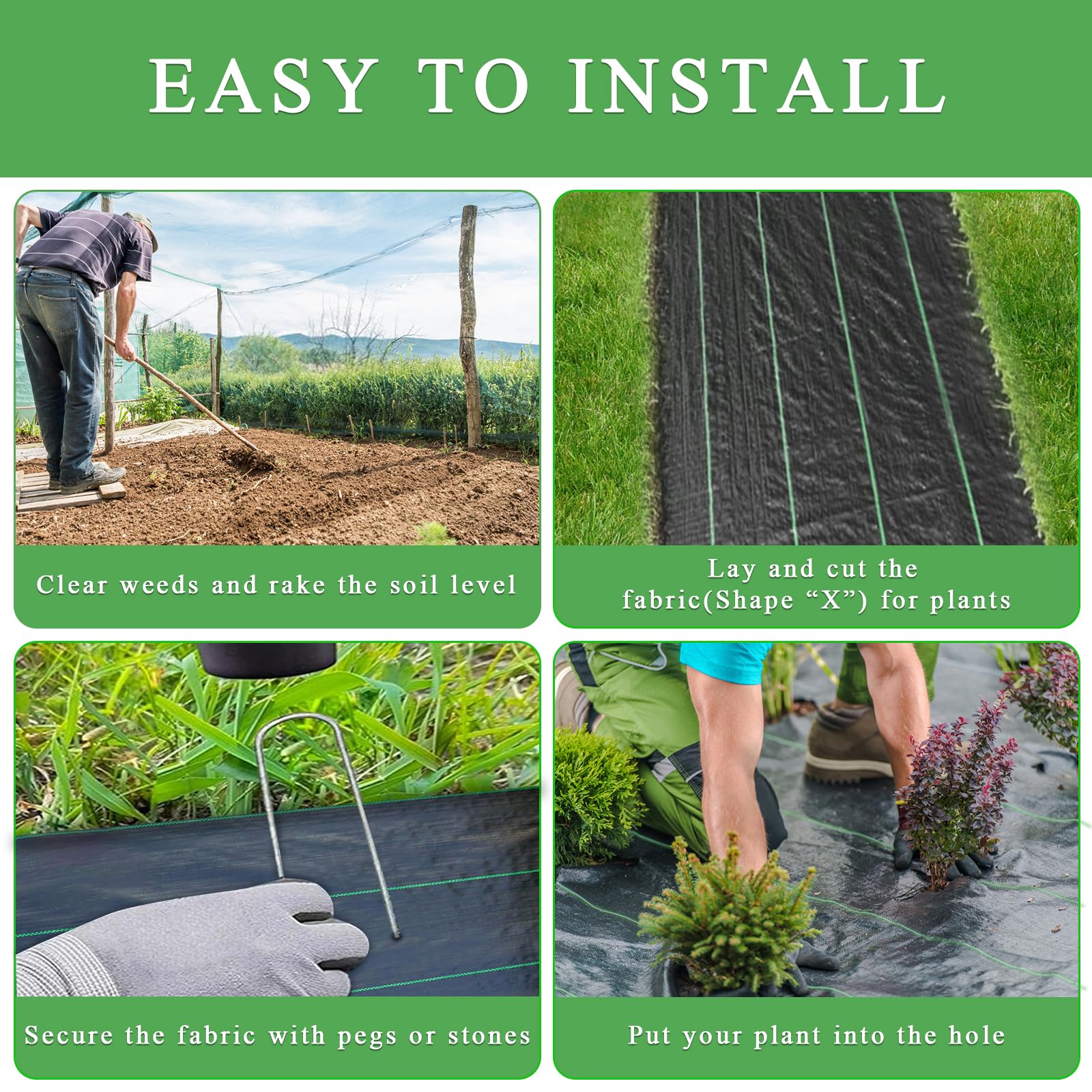 2m x 10m Heavy Duty Weed Control Membrane Garden Weed Barrier Fabric for Landscaping Driveway Gravel Artificial Grass Lawn Underlay Gadern Patios Garden Flower beds, Black Woven Ground Cover — view 7