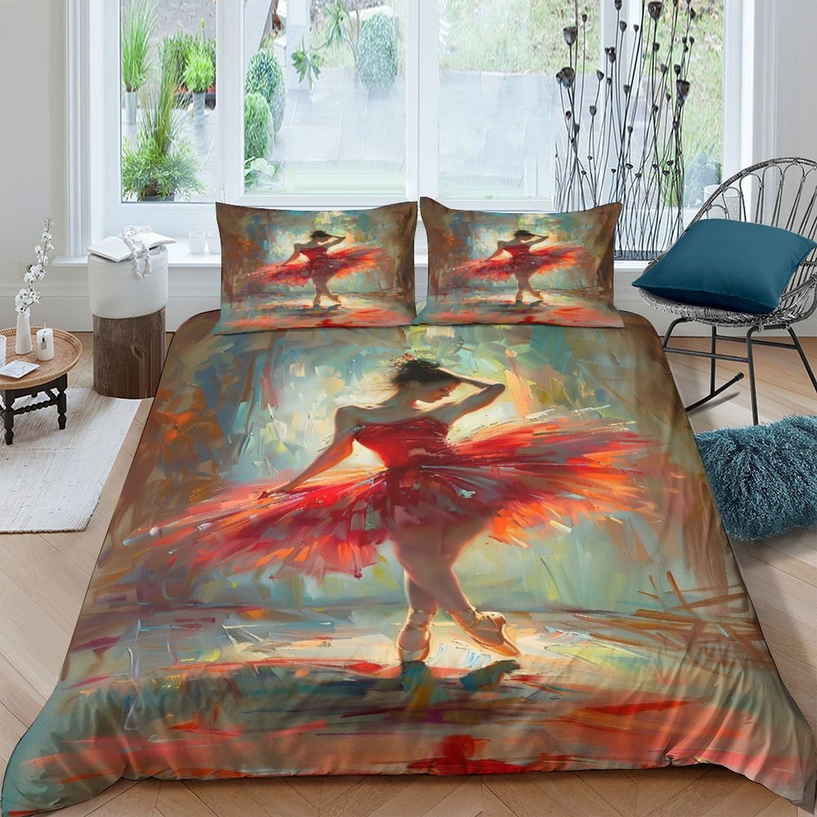 Ctjqhvkz Style-2 3D Printed Ballerina Art Fitted Sheet Microfiber Soft Orange Red Ballet Bed Cover For Bedroom Dorm Mattress Decor Single（135X200cm）