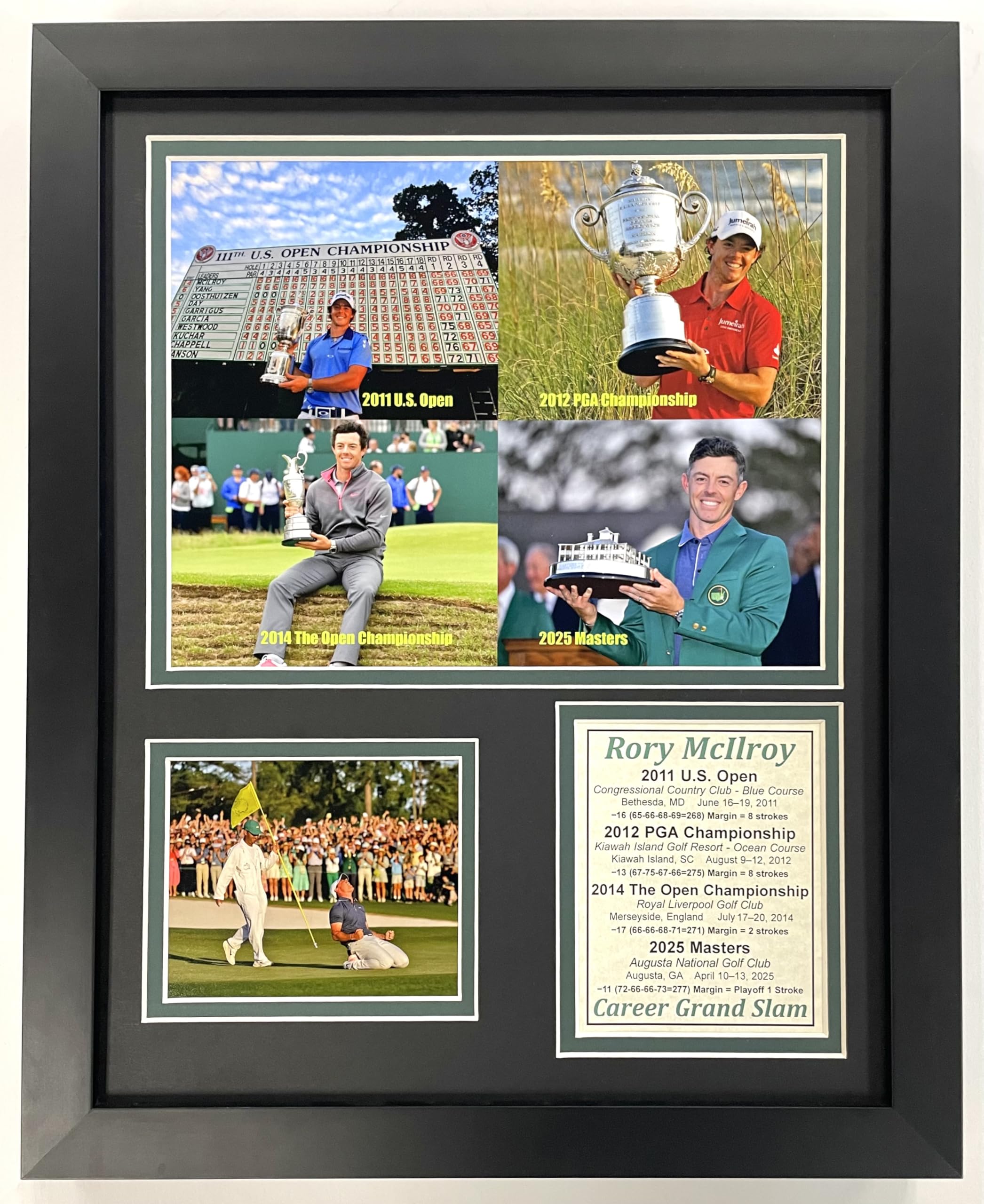 Rory McIlroy | 2025 Masters Winner | Career Grand Slam Winner | Collectible Golf Memorabilia | Framed Picture and Photo Collage Gifts | (Career Grand Slam Mosaic, 12"x15", Framed)