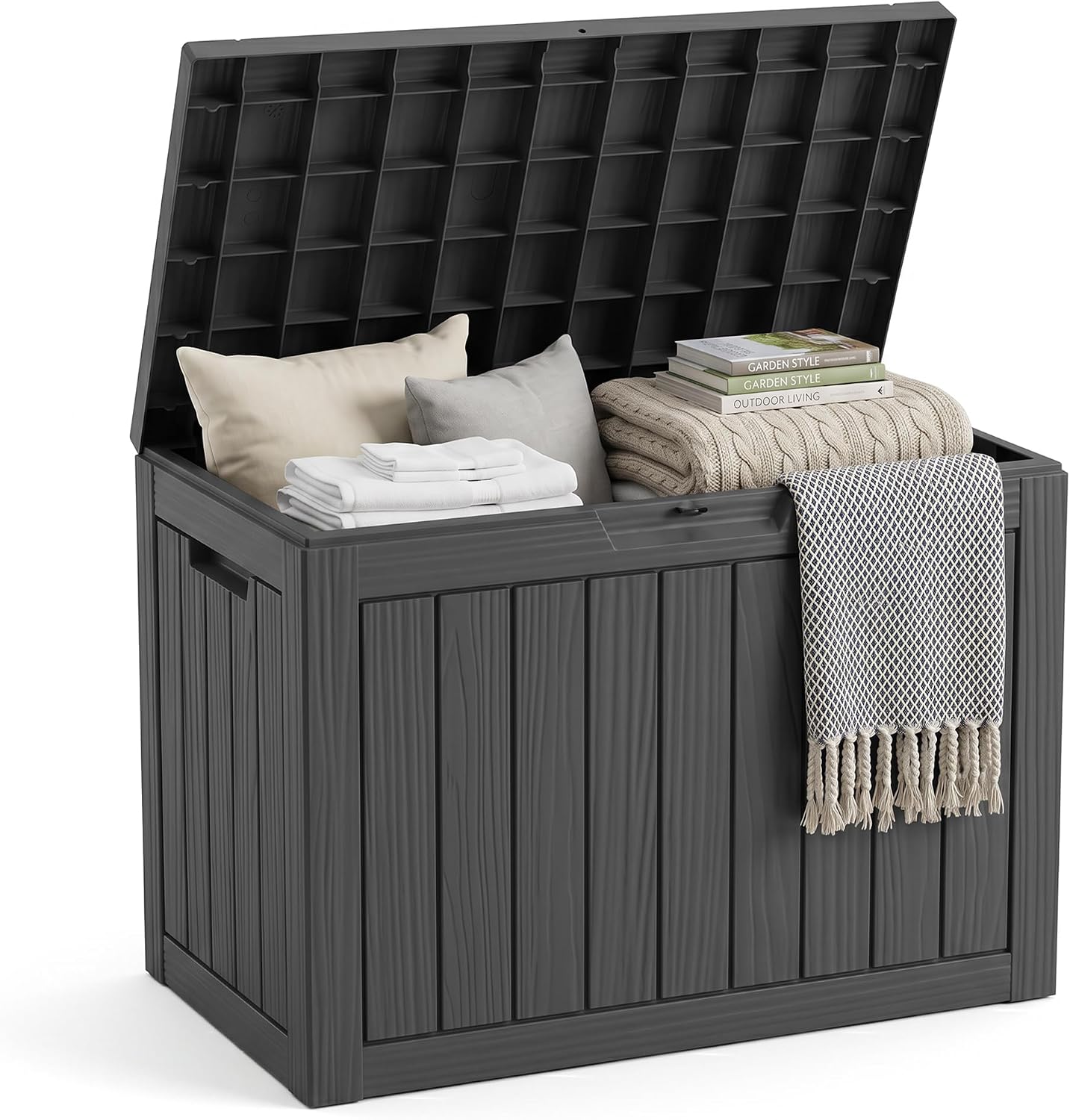 EasyUp 50 Gallon Outdoor Storage Box, Outdoor Deck Boxes for Garden Tools Equipment Black