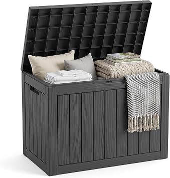 EasyUp 50 Gallon Outdoor Storage Box, Outdoor Deck Boxes for Garden Tools Equipment Black