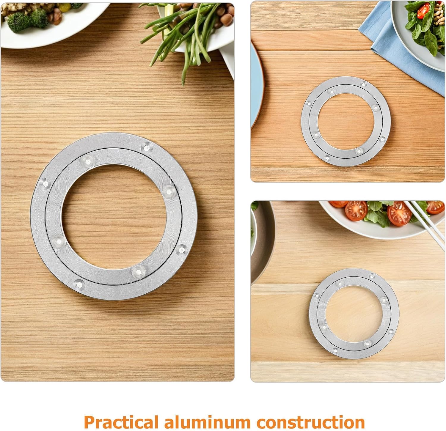 2pcs Table Turntable Base in Aluminium Alloy with Non Slip Support | Silver Finish, 360 Degree Rotating Platform, Dining Table and Restaurant Use