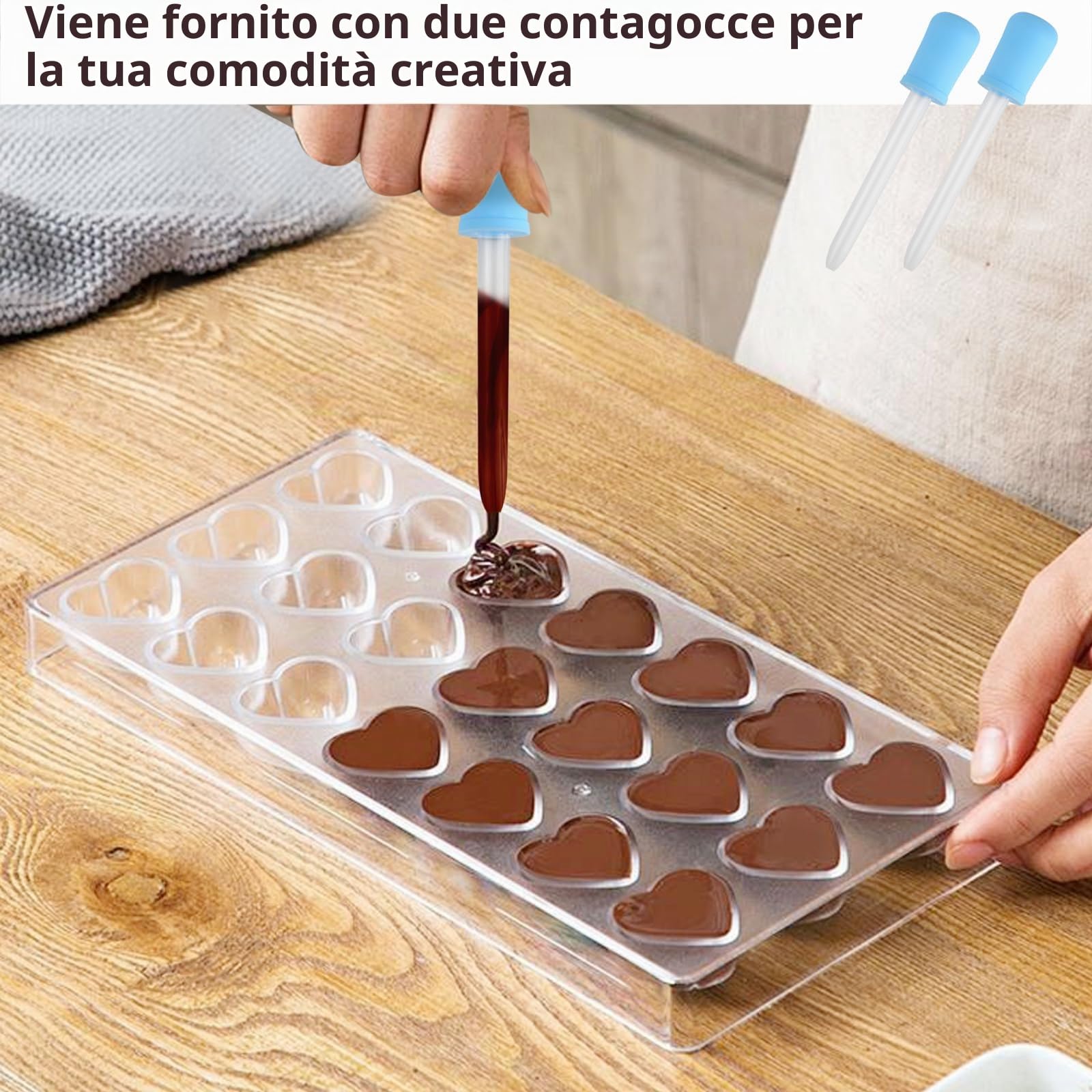 3 stampi per cioccolatini in policarbonato, trasparenti, con 2 contagocce, stampi 3D per gelatine, dolci, cubetti di ghiaccio