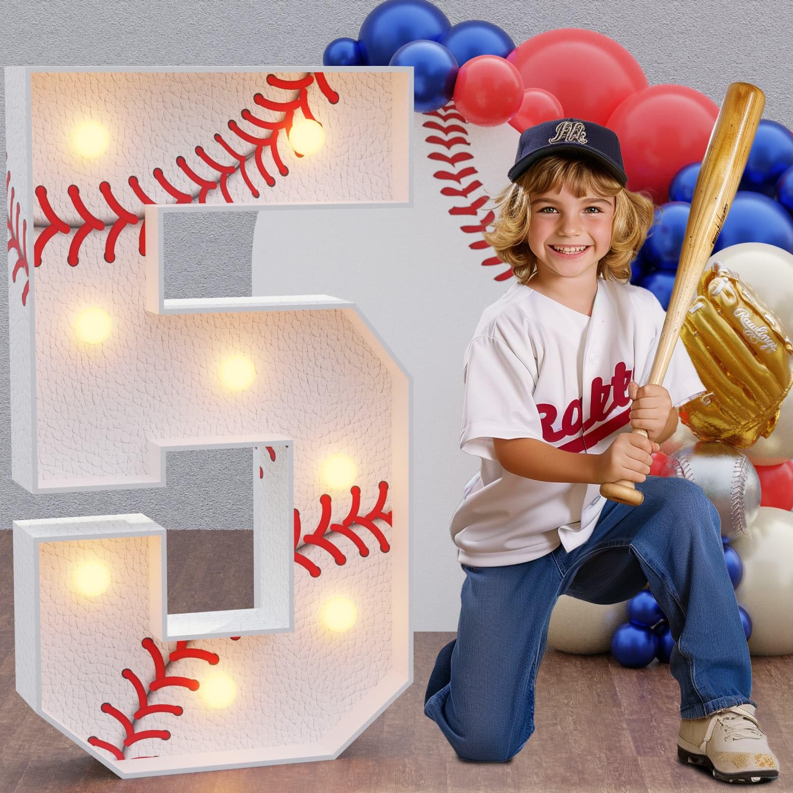 Imprsv Baseball Birthday Decorations, 3ft Marquee Numbers 5 Party Decor