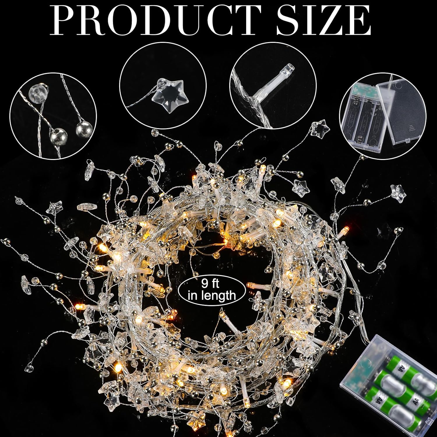 Riceshoot 2 Pieces Christmas Ice Wire Clear Garland with Light Wire Acrylic Crystal Garland Faux Diamond Beaded String Christmas Tree Ornaments Holiday Party Decoration (Star) 2 Star