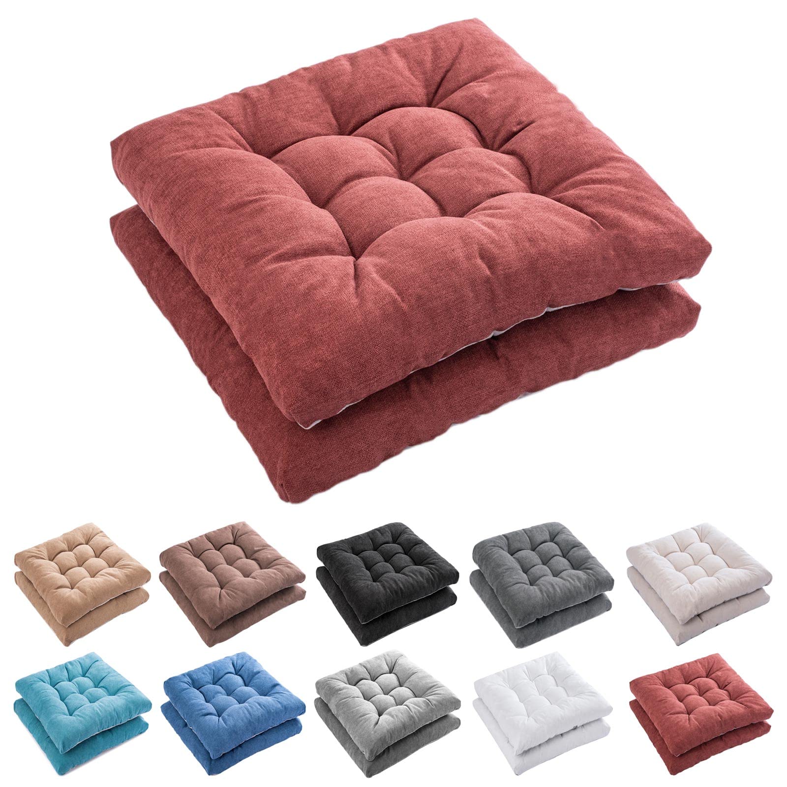 FABRICASTLE Outdoor Chair Cushions Patio Cushion Premium Comfortable Thick Fill Tufted 19" x 19" Floor Wicker Seat Pads, 2 Count (Red, 2)