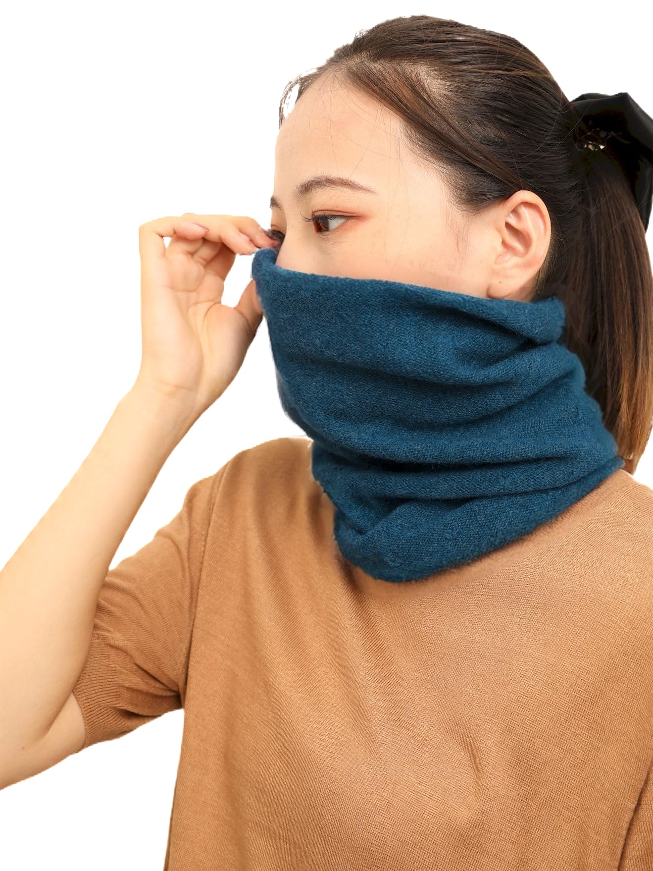 Prettystern Women's Blue Cashmere Wool Loop Scarf - 52Cm X 24Cm - 4G - Tube Scarf - Solid - Accessory