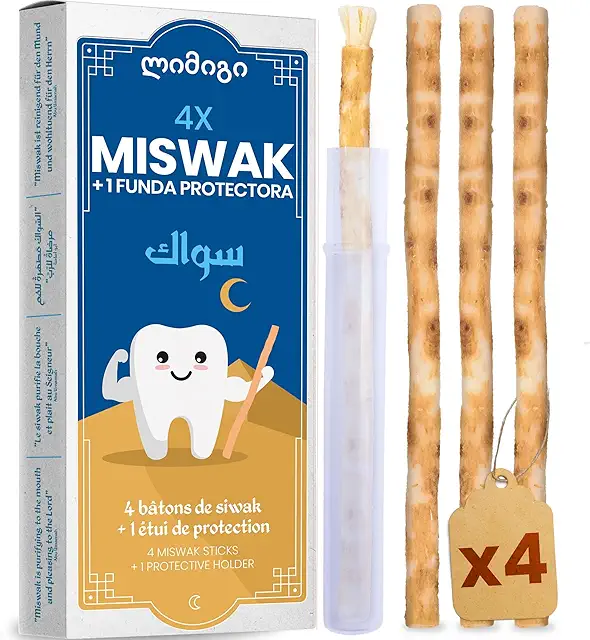 MODOGO - Juego de 4 Palos de Siwak Ecol贸gico + Funda - Cepillo Dental Natural y Vegano