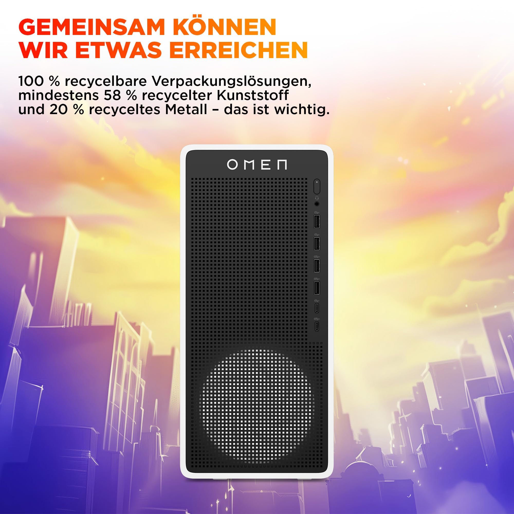 Omen 16L Gaming Desktop PC, Intel Core Ultra 5 225F, 16 GB DDR5 RAM, 1 TB SSD, NVIDIA GeForce RTX 5060 Ti, Windows 11 Home, RGB-Beleuchtung, Weiß