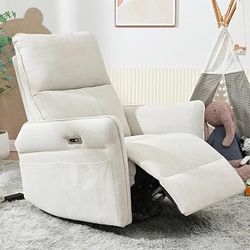 Power Swivel Rocker Recliner Chair for Nursery, Upholstered Snowflake Velvet 270Swivel Glider Rocker Chair with USB Ports, Small Power Recliners for Small Spaces Living Room