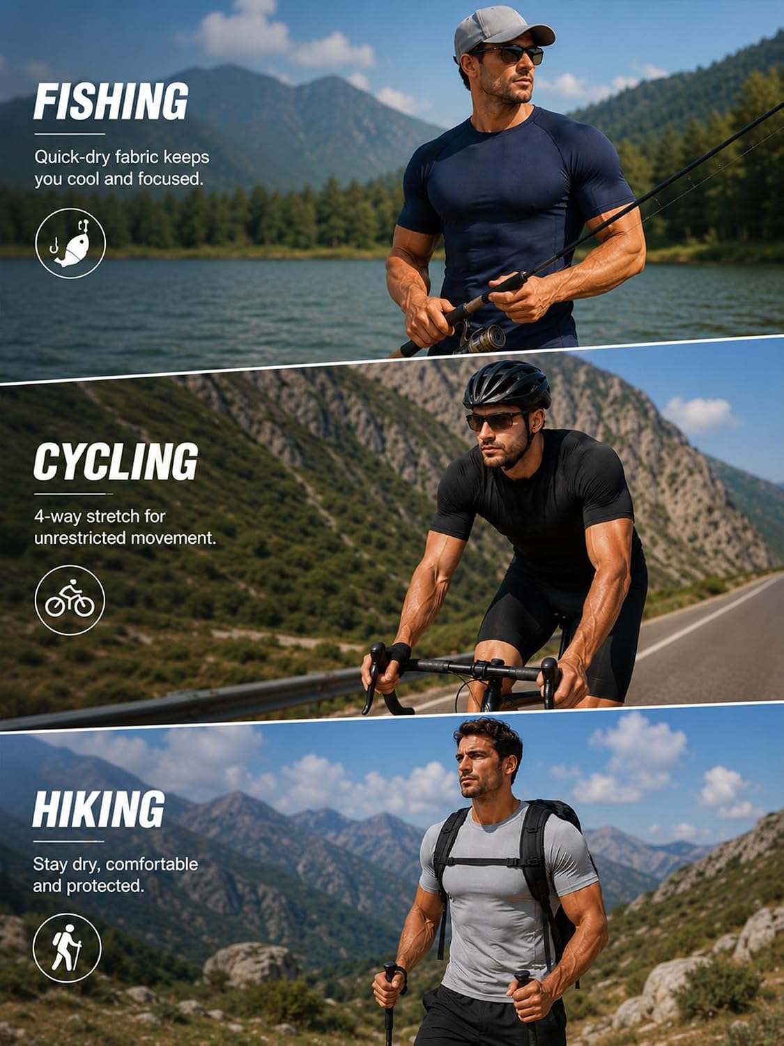 HIBETY Men’s 3/5 Pack Compression Shirts, Sleeveless Tank Tops & Short Sleeve Cool Dry Base Layer Muscle Shirts for Gym