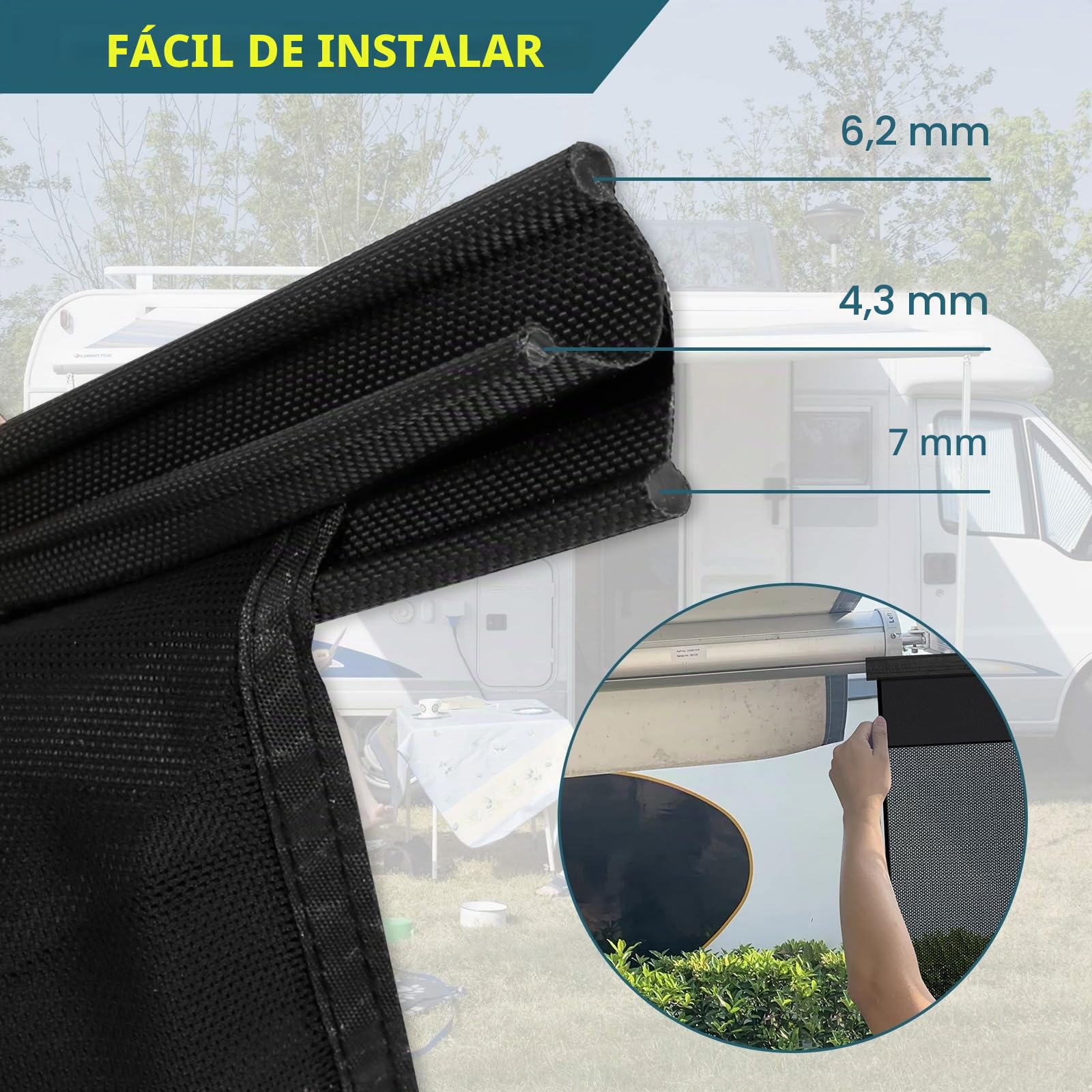 Protección Solar para Autocaravana 3,4 x 2,1 m, Toldo Universal Pantalla Privacidad, Pantalla de pared Frontal, Protección Solar, pared Lateral, para Caravana, Camping, tienda de campaña de privacidad