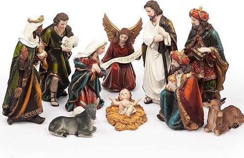 Miniatura 7 de KI Store Juego de 11 figuras de pesebre de Navidad, 8 pulgadas, resina para decoración navideña