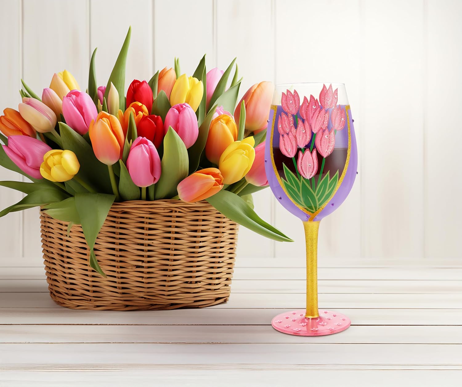 Enesco Lolita Designs Happy Mother's Day Wrapped Up Hand-Painted Artisan Wine Glass, 15 Ounce, Multicolor - Image 8