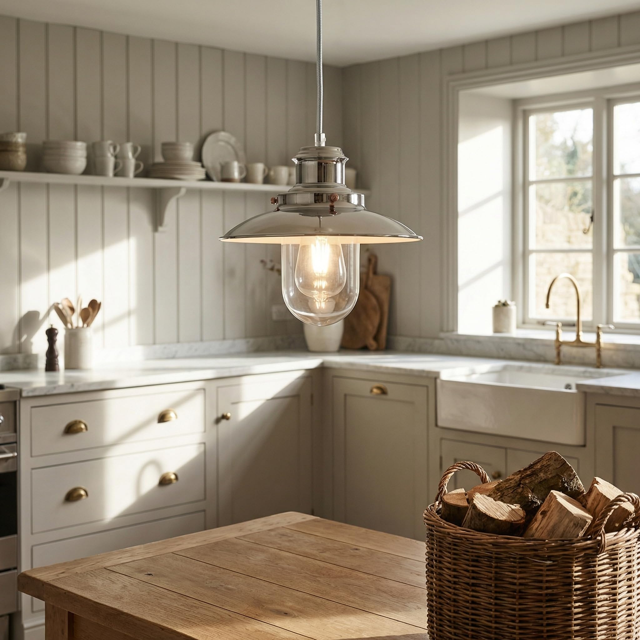 Contemporary Hanging Fisherman Lantern Style Pendant Chrome Finish Ceiling Light