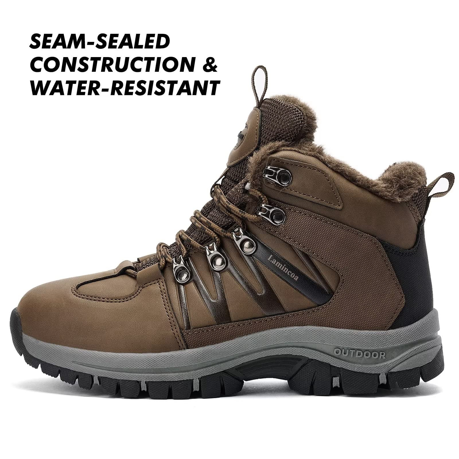 Lamincoa Men\'s Water Resistant, Tan Faux-Fur Lined Outdoor Boots Tan Brown Furlined Hiker Ankle Boots | FatFace USA main image 3