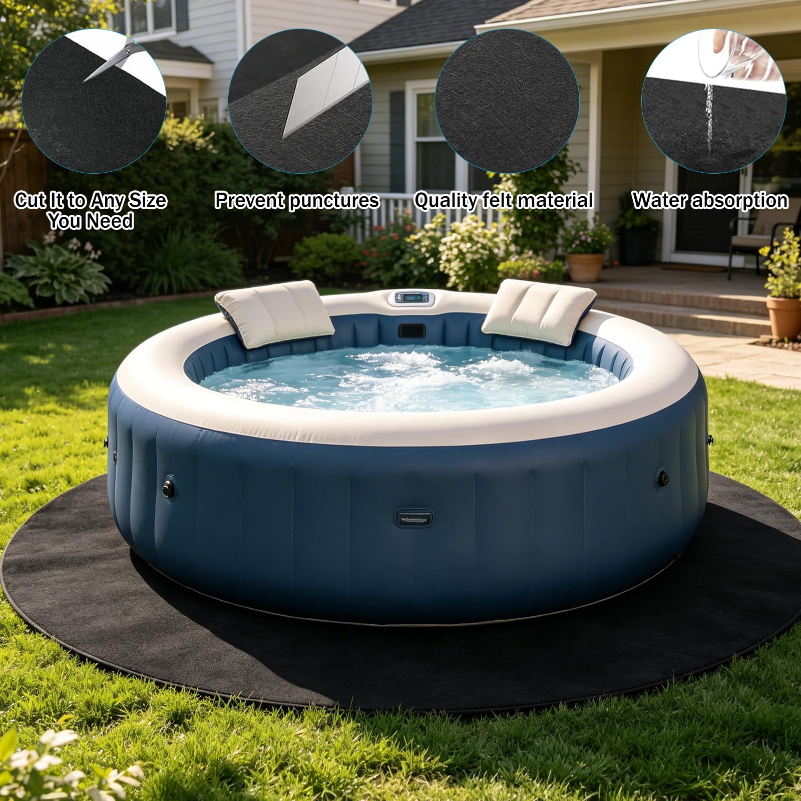 330CM Pool Bodenplane 300g/m²,Runden Poolmatte,Poolunterlage Bodenschutzplane Bodenmatte Poolunterlage Matte,Tragbares Spa Pool Zubehör,Schwimmbecken Matte Faltbarer,Whirl-Pool Unterlage (330CM)