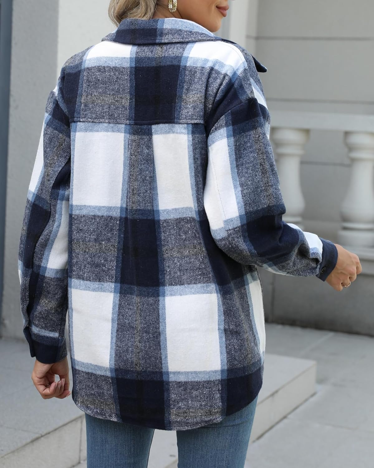 Blansdi Womens Flannel Shacket Plaid Button Down Long Sleeve Shirts Jacket Coats Fall Outfits Fashion Clothes 2025 - Image 5