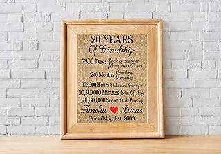 20th year friendship anniversary gift, 20 year friendship anniversary gift, friends gift for 20th anniversary - Burlap Print (Frame not included)
