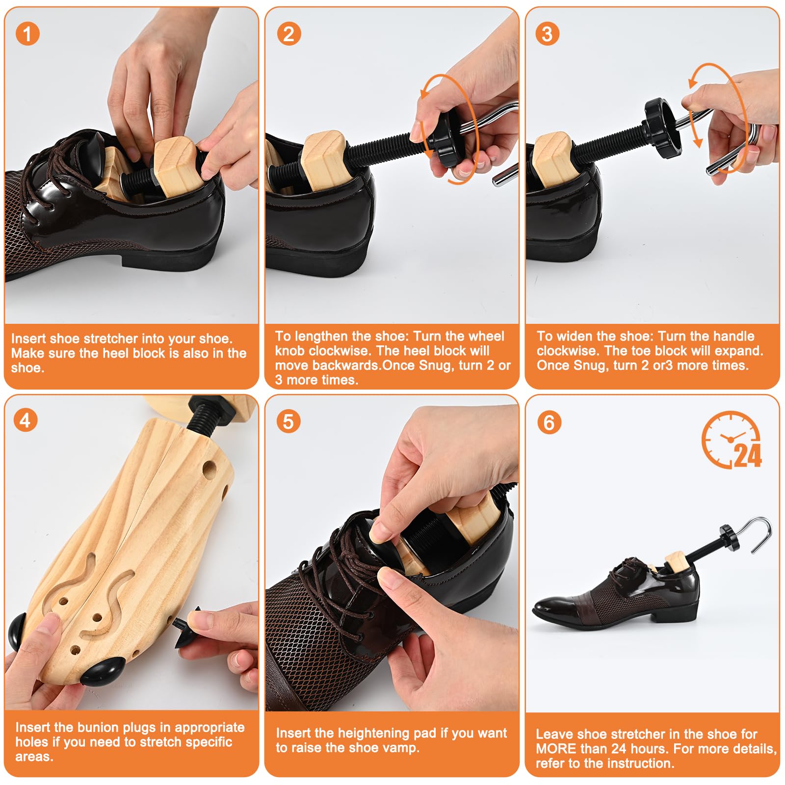 JJDPARTS - Varilla de zapatos de madera, par expansor de zapatos de 4 vías, extensor de madera, patrón en espiral para mujeres y hombres