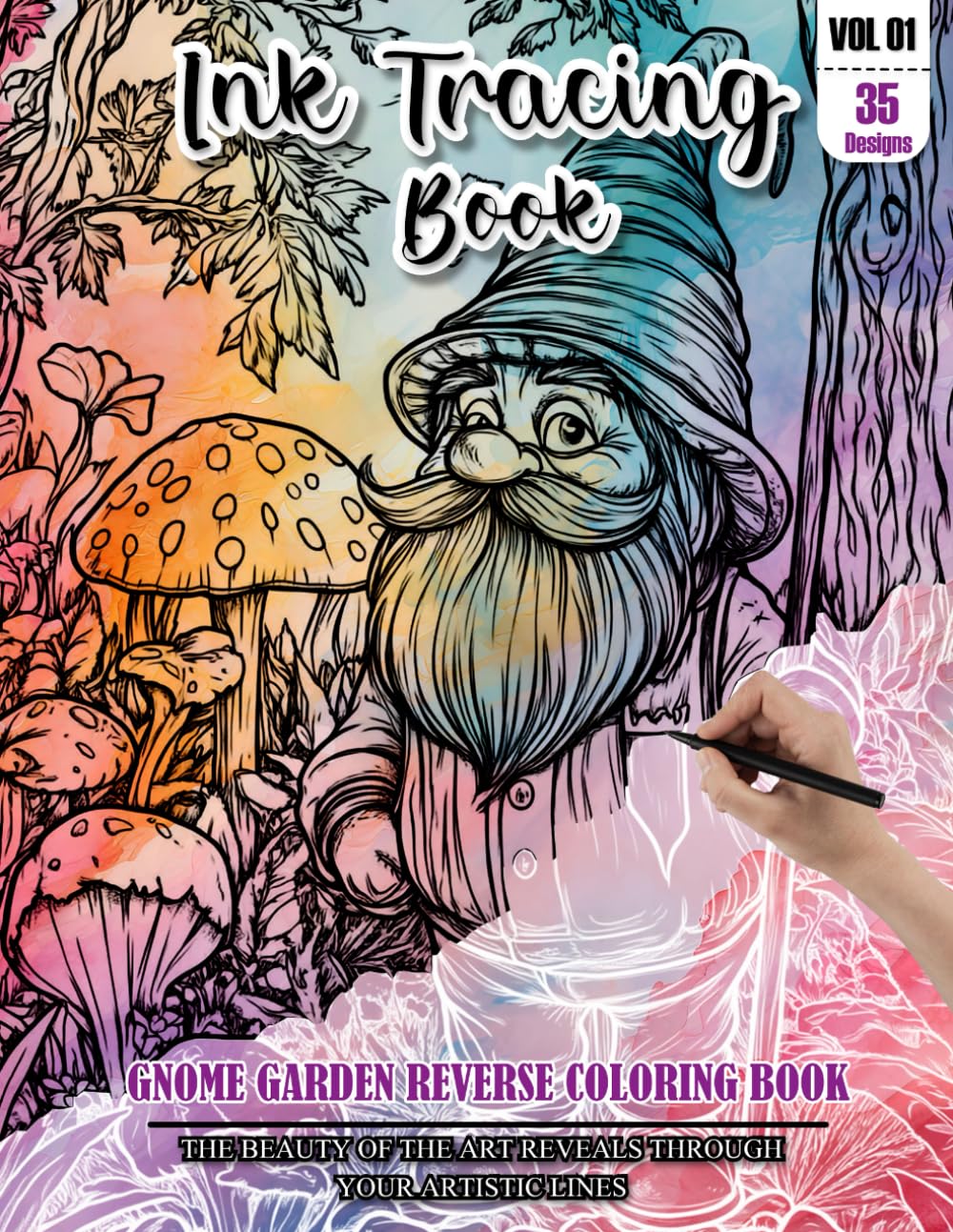 Ink Tracing Book for Adults: Stress relief reverse Gnome Garden ink tracing book for adults: mindfully Follow white lines to Uncover 35 Gnome Garden ... pages a perfect gift for Christmas(Vol-1)