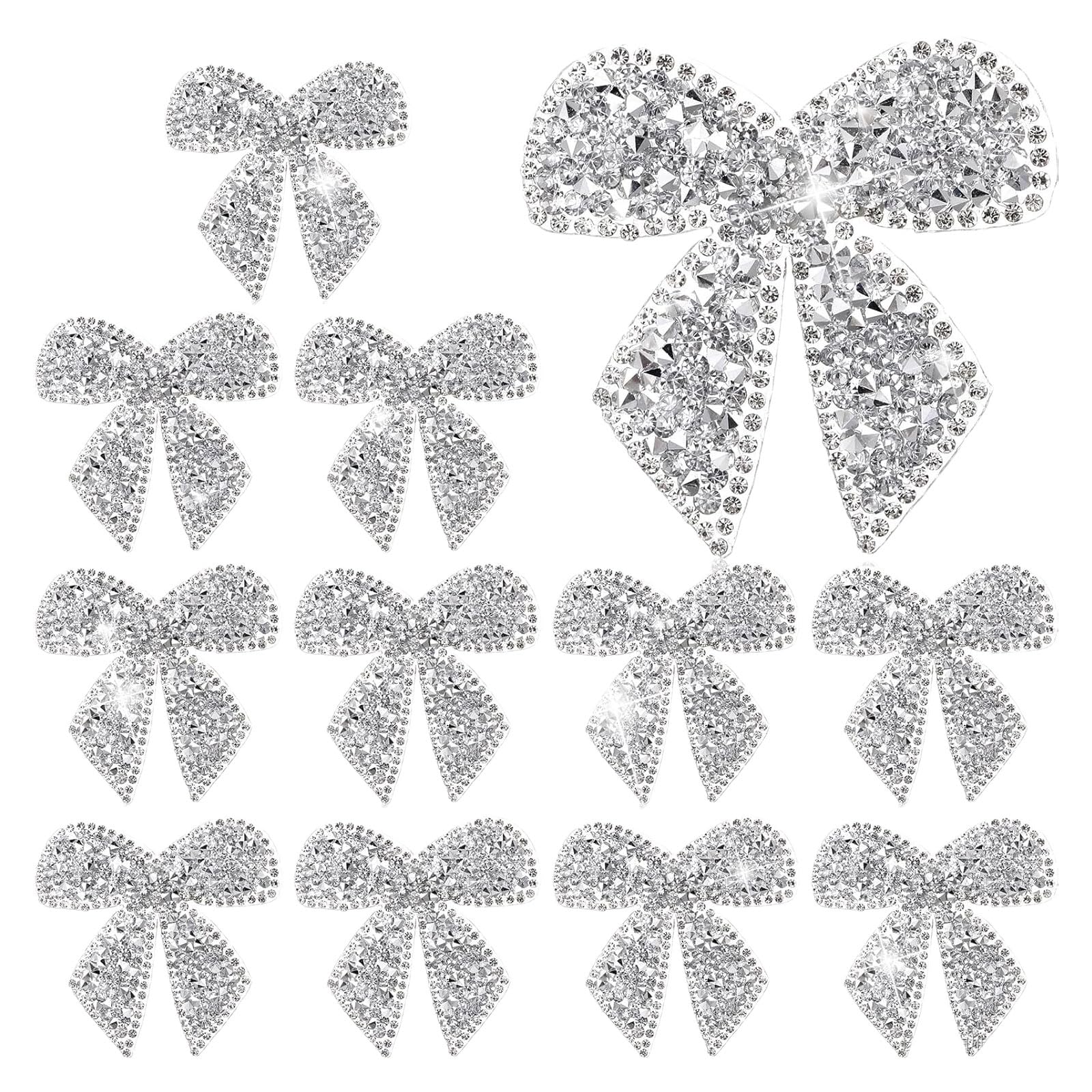 strass bogen zum aufbügeln, 12pcs schleife zum aufnähen, bügelbilder schleifen, glitzer aufnäher strass, Bügelflicken zum Aufbügeln von Kleidung und Schuhen(Silber)