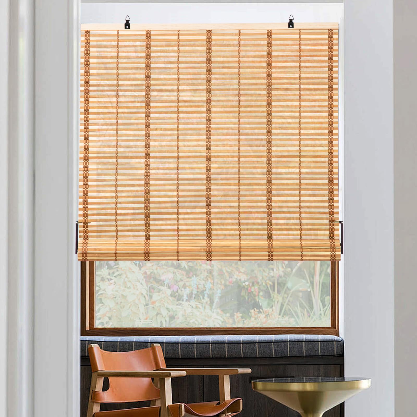 Store Enrouleur Rétro Bambou Bois Naturel, Pare-Soleil Enroulable, Filtrage de la Lumière, Anti-UV, pour intérieur/Jardin/fenêtre, Marron Clair, 80 x 160 cm