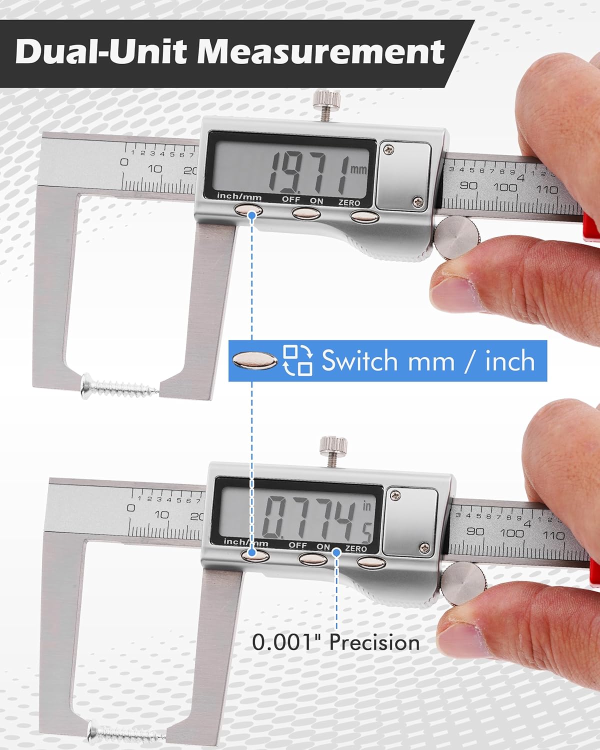 Brake Rotor Measuring Tool, Digital Caliper for Disc Brake Thickness, Rotor Gauge - No Wheel Removal, 6” Stainless Steel Vernier Rotor Micrometer, Large LCD, Inch/Metric Modes, Silver